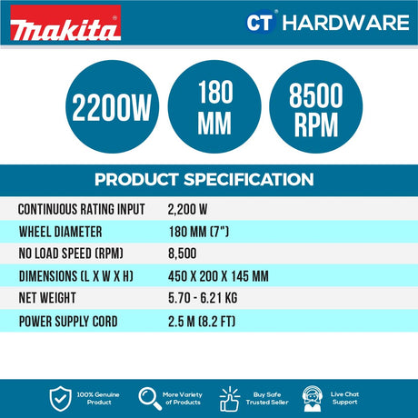 MAKITA GA5020 ANGLE GRINDER 5" 125MM 1050W 12000RPM