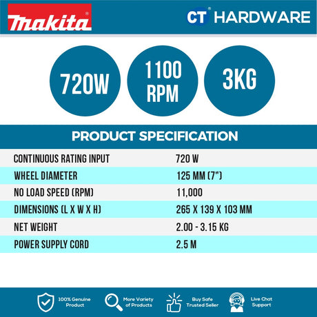 MAKITA GA5034 ANGLE GRINDER 5"  WITH PADDLE SWITCH