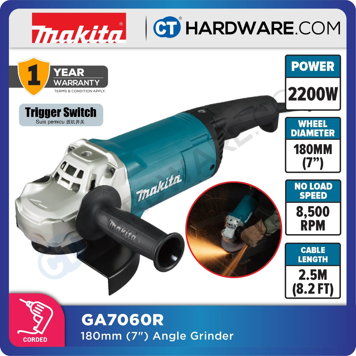 MAKITA GA7060R 180MM (7″) ANGLE GRINDER