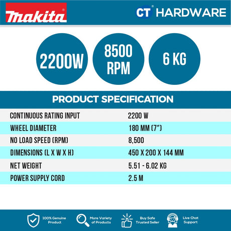 MAKITA GA7062 ANGLE GRINDER 7" 180MM 2000W 8500RPM