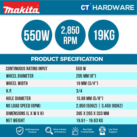 MAKITA GB801 BENCH GRINDER 8"  560W (3/4HP) 2850 rpm