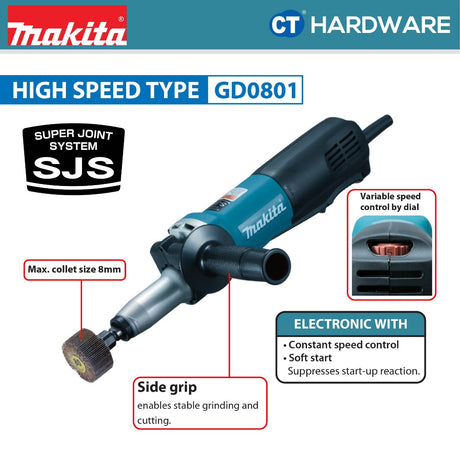 Makita GD0801C Die Grinder 6mm 750W With Speed Control