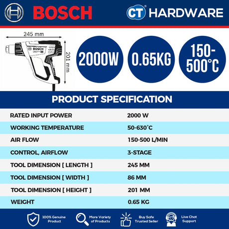 BOSCH GHG 20-63 KIT PROFESSIONAL CORDED HEAT GUN 2000W [ GHG2063 ]