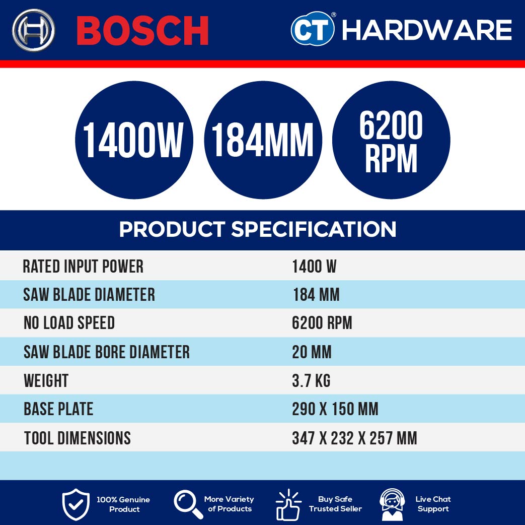 BOSCH GKS 140 PROFESSIONAL CORDED HAND-HELD CIRCULAR SAW 7″(184mm) | 1400W [ GKS140 ]