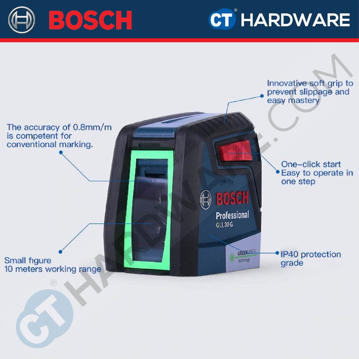 BOSCH GLL 30 G GREEN LINE LASER 10M | 1 VERTICAL 1 HORIZONTOL [ GLL30G ]