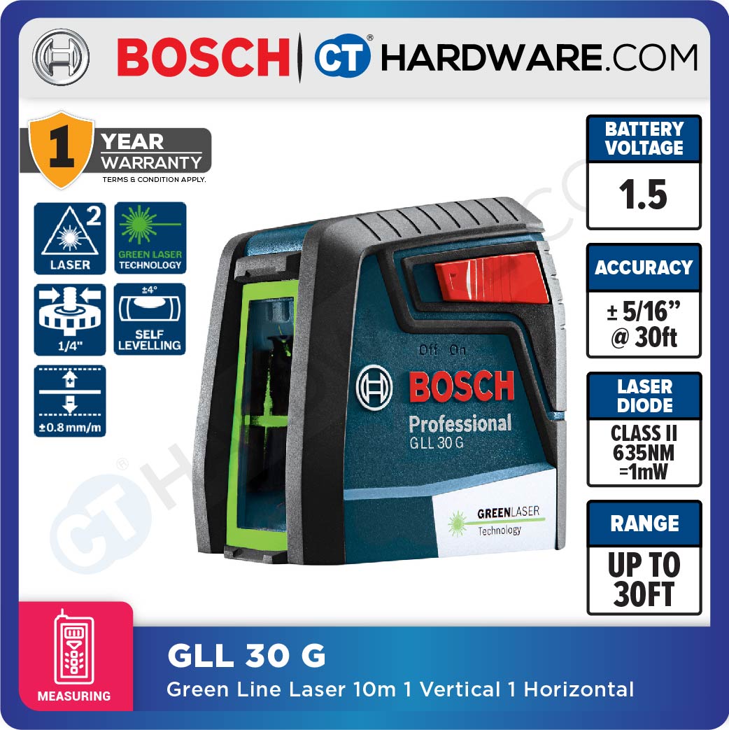 BOSCH GLL 30 G GREEN LINE LASER 10M | 1 VERTICAL 1 HORIZONTOL [ GLL30G ]