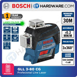 BOSCH GLL 3-80 CG PROFESSIONAL LINE LASER #1H2V | 30M/120M WITH LR7 RECEIVER  |  0601063U80 | SINGLE UNIT | GREEN LINE [ GLL380CG ]