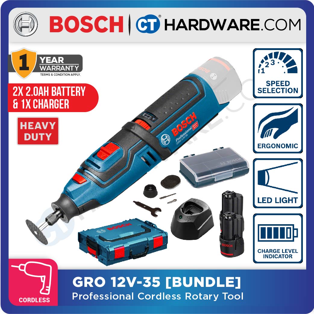 BOSCH GRO 12V-35 SET CORDLESS ROTARY TOOL COME WITH 2 x 2.0AH BATTERY & 1x CHARGER ( GRO12V35SOLO )