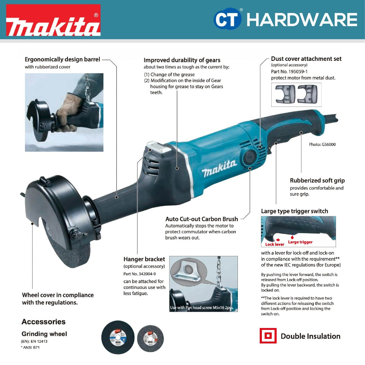 MAKITA GS6000 150MM (6") 750W STRAIGHT GRINDER