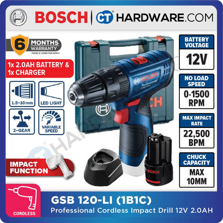 BOSCH GSB 120-LI (GEN 2) PROFESSIONAL CORDLESS IMPACT DRILL 12V [ GSB120LI ]