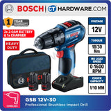 BOSCH GSB 12V-30 CORDLESS BRUSHLESS IMPACT DRILL 12V | 420-1600RPM | 06019G91L1 COME WITH 2x BATTERY & 1x CHARGER [GSB12V30]