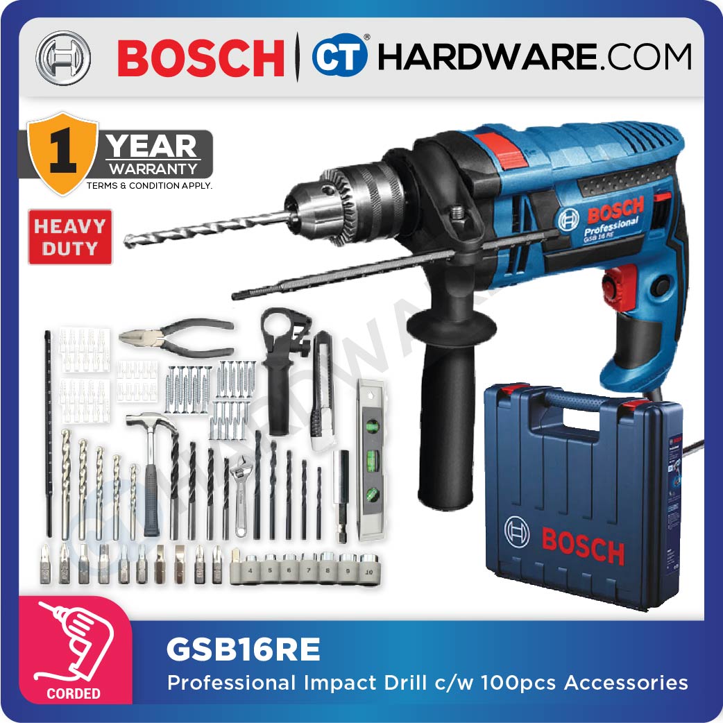 BOSCH GSB 16 RE PROFESSIONAL IMPACT DRILL 750 W | 2.1 Nm COME WITH 100PCS ACCESSORIES [ GSB16RES ]