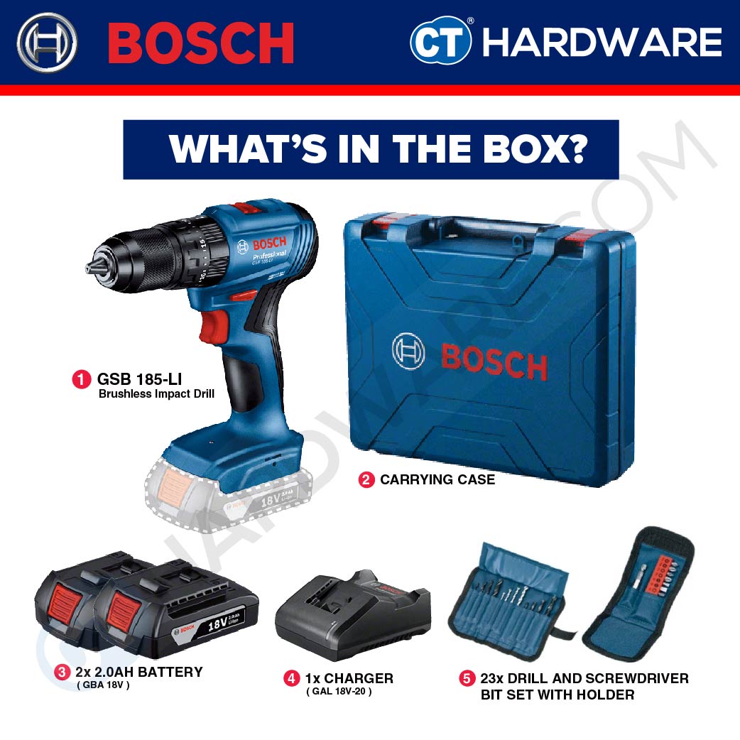 BOSCH GSB 185-LI CORDLESS BRUSHLESS IMPACT DRILL 18V [ REPLACE GSB 180 ] [ GSB185LI ] [ 06019K31L2 ]