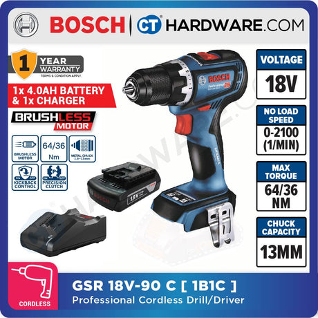 BOSCH GSR 18V-90 C PROFESSIONAL CORDLESS BRUSHLESS DRILL DRIVER 18V | 36/64Nm | 1.5-13MM | 630-2100 RPM [ GSR18V90C ]