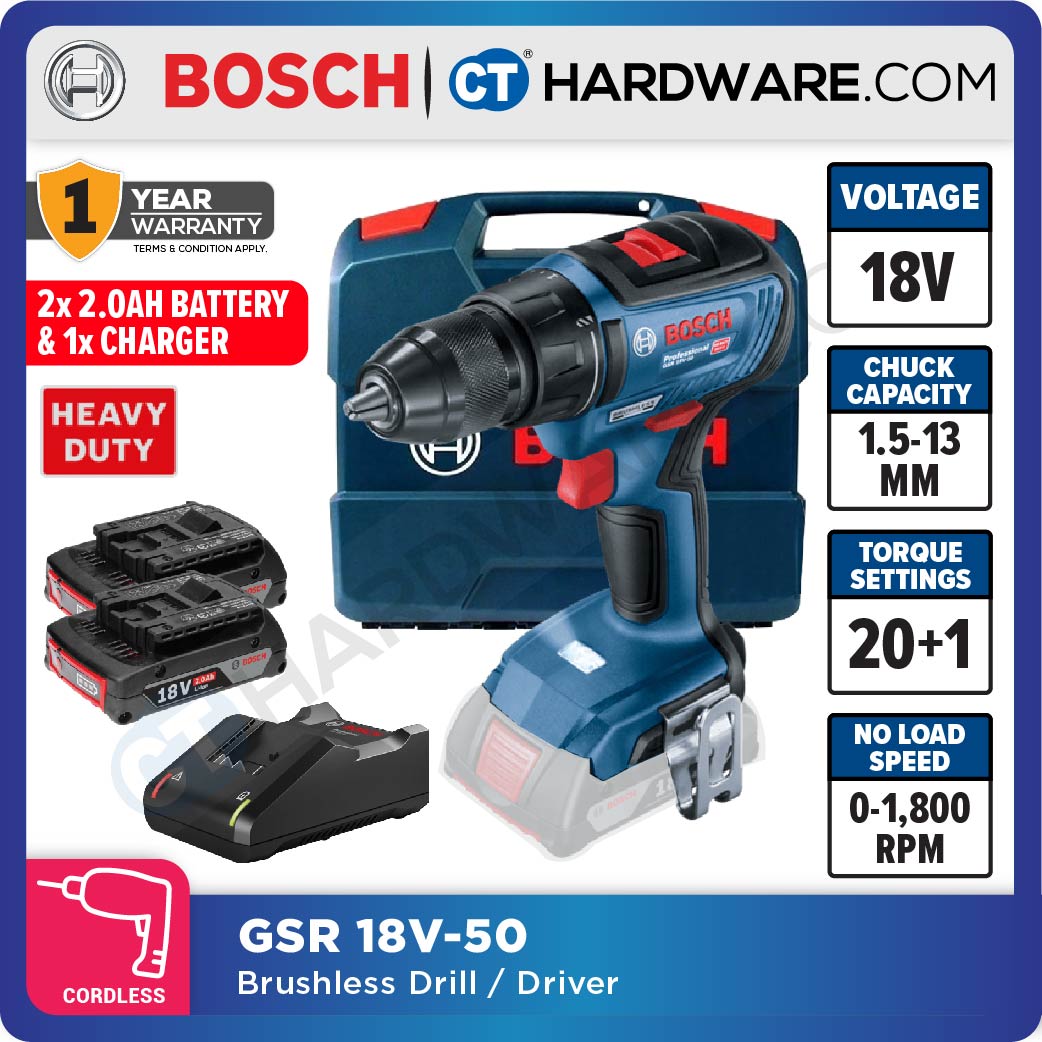 Bosch GSR 18V-50 BRUSHLESS CORDLESS DRILL 18V | 420-1600RPM | 30/17NM [ 06019H50L0 | GSR18V50 ]