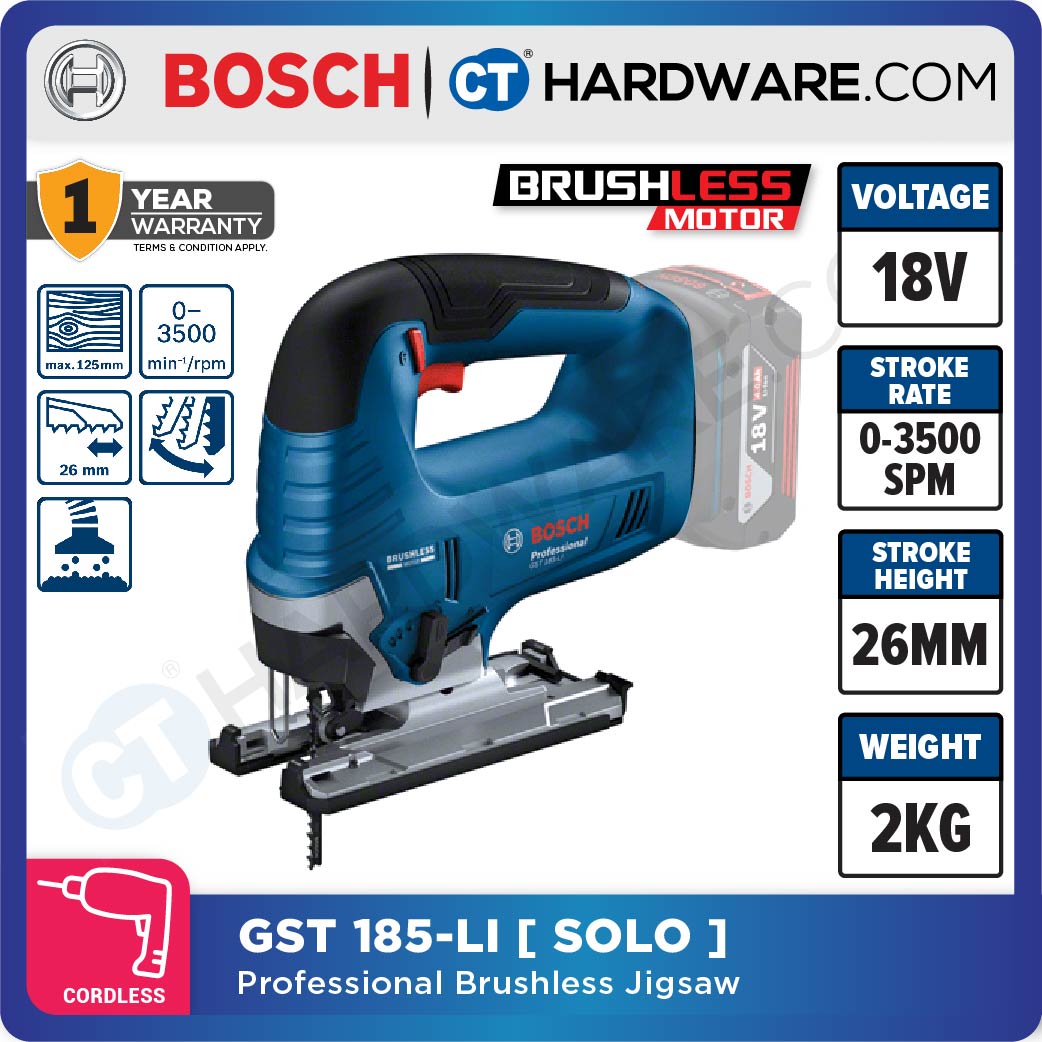 BOSCH GST 185-LI CORDLESS BRUSHLESS JIGSAW 18V | 3500SPM| 26MM ( 06015B30L3 ) WITHOUT BATTERY & CHARGER [ GST185LI ]