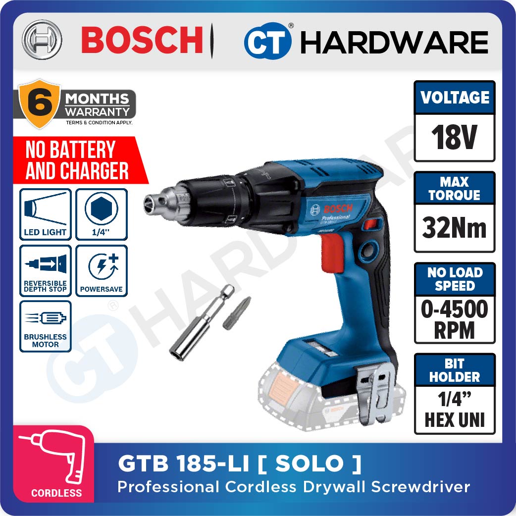 BOSCH GTB 185-LI PROFESSIONAL CORDLESS BRUSHLESS DRYWALL SCREWDRIVER 18V | 1/4 HEX WITHOUT BATTERY & CHARGER [ GTB185LI ]