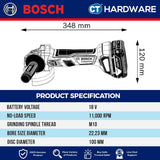 BOSCH GWS180LI4AH CORDLESS BRUSHLESS GRINDER 18V C/W 2PC X 4.0AH BATT 1 CHARGER 18V-40 ( 06019H90L1 )