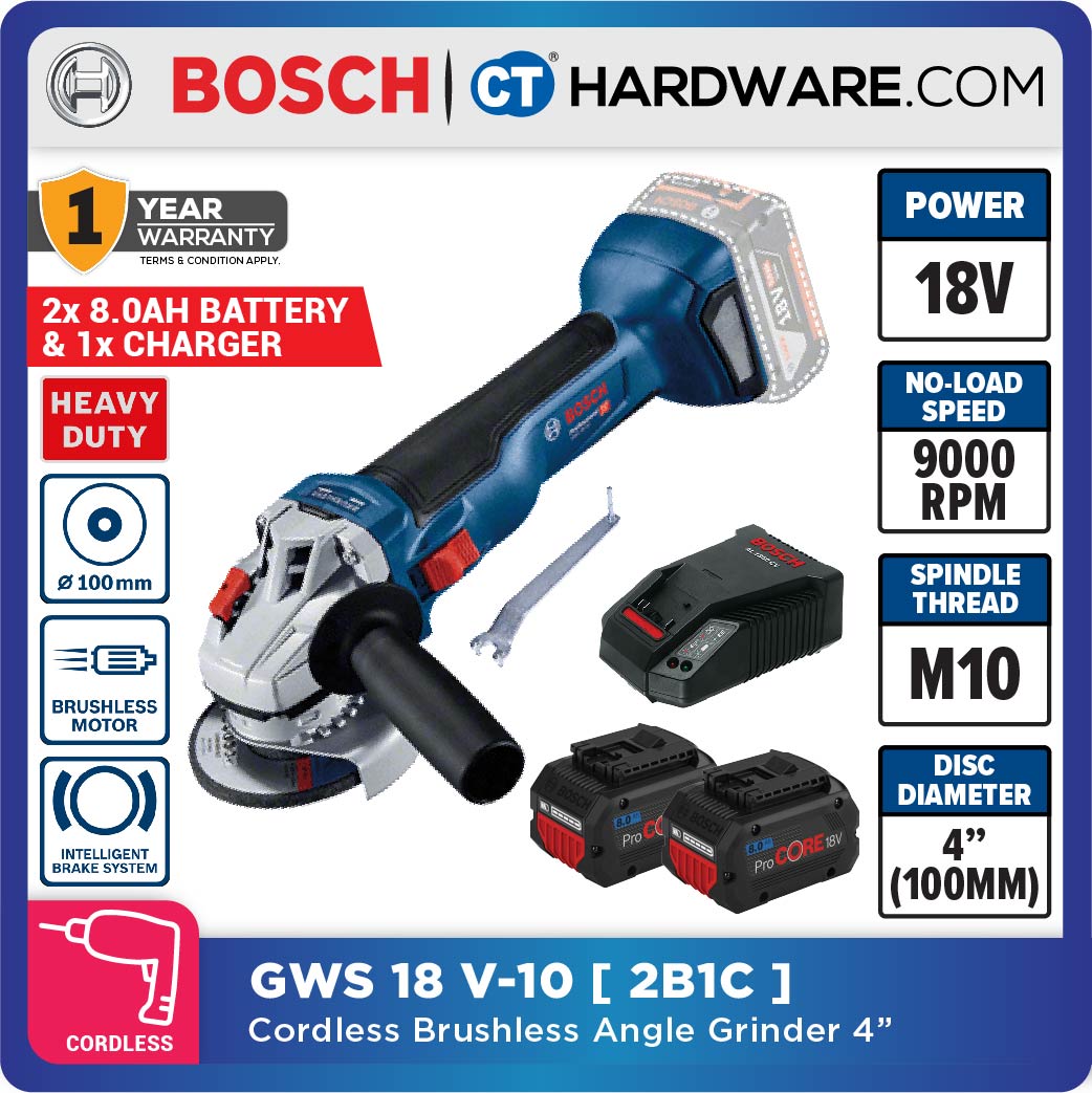 BOSCH GWS 18V-10 CORDLESS BRUSHLESS ANGLE GRINDER 4" | 18V | 06019J40L1 [ GWS18V10 ]