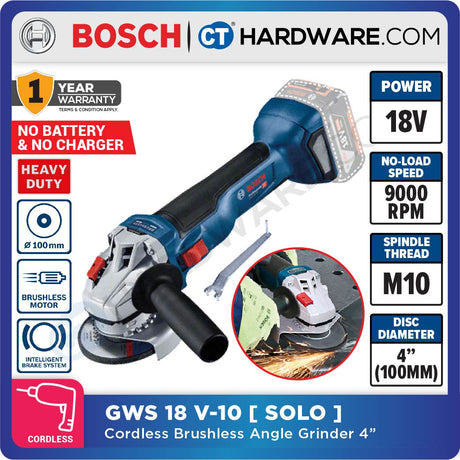 BOSCH GWS 18V-10 CORDLESS BRUSHLESS ANGLE GRINDER 4" | 18V | 06019J40L1 [ GWS18V10 ]