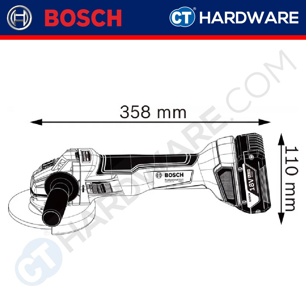 BOSCH GWS 18V-10 CORDLESS BRUSHLESS ANGLE GRINDER 4" | 18V | 06019J40L1 [ GWS18V10 ]