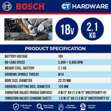 BOSCH GWS 18V-15 SC 125MM CORDLESS ANGLE GRINDER 5" 18V  06019H6100  M14  WITHOUT BATTERY & CHARGER ( SOLO ) BITURBO