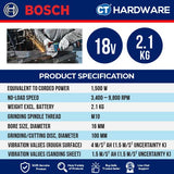 BOSCH GWS 18V-15 SC 100MM CORDLESS BRUSHLESS ANGLE GRINDER 4" 18V  WITHOUT BATTERY & CHARGER 06019H61B2   ( SOLO ) BITURBO