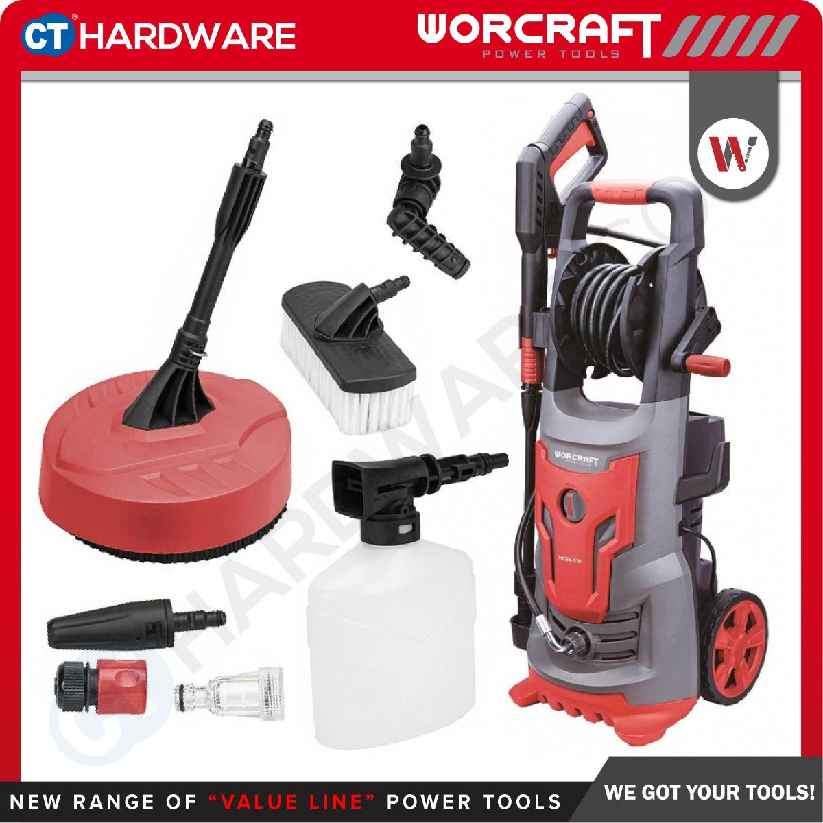 WORCRAFT HC24-120 HIGH PRESSURE CLEANER  2400W | 120BAR | 6.5L/MIN [ HC24120 ]