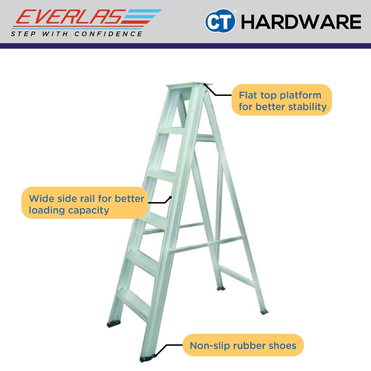 EVERLAS HD HEAVY DUTY SINGLE SIDED LADDER STEP: 4 - 16 HEIGHT: 982MM - 3952MM FOR GENERAL HOUSEHOLD AND FACTORY
