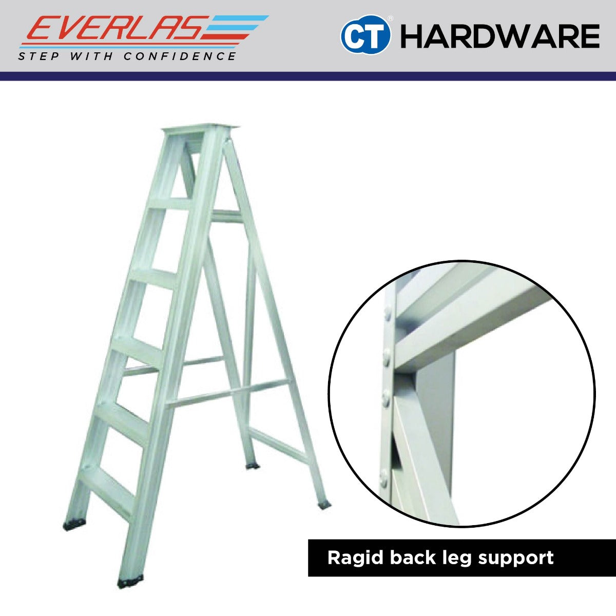 EVERLAS HD HEAVY DUTY SINGLE SIDED LADDER STEP: 4 - 16 HEIGHT: 982MM - 3952MM FOR GENERAL HOUSEHOLD AND FACTORY