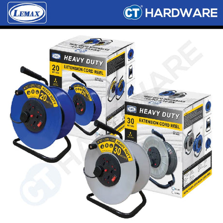 LMX ER920W | ER930W HEAVY DUTY METAL EXTENSION CORD REEL 20 METER | 0.75MM2x3 CORE WIRE | 4 SOCKET | THERMAL CUT OFF