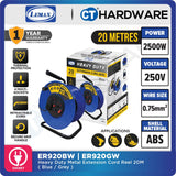 LMX ER920W | ER930W HEAVY DUTY METAL EXTENSION CORD REEL 20 METER | 0.75MM2x3 CORE WIRE | 4 SOCKET | THERMAL CUT OFF