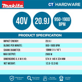 MAKITA HM002GZ03 CORDLESS DEMOLITION HAMMER 40V X 2 11/16" 950-1900IPM 20.9J W/O BATTERY & CHARGER (SOLO)