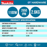 MAKITA HM0870C DEMOLITION HAMMER 1100W 1100-2650IPM