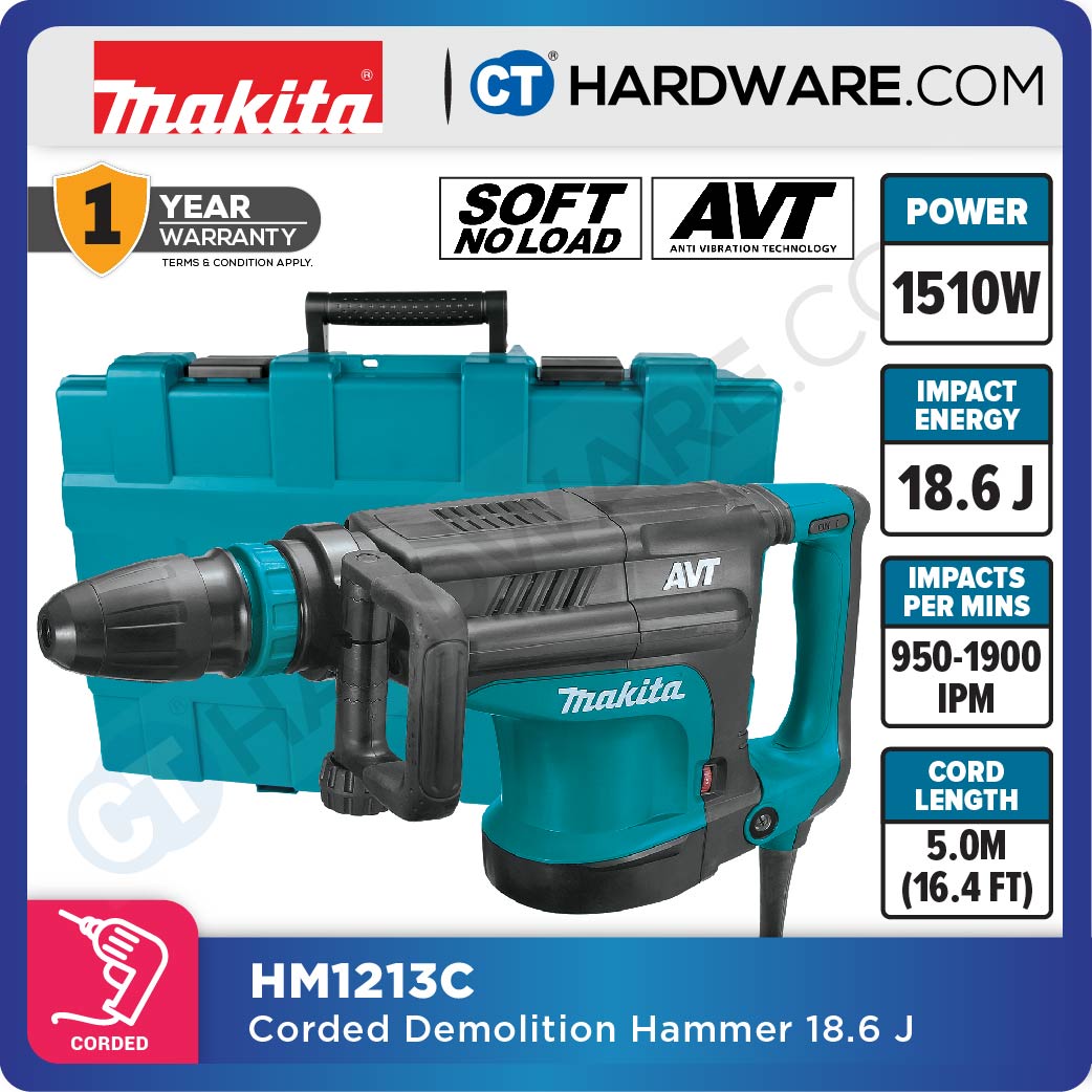 MAKITA HM1213C 1510W ADAPTED FOR SDS-MAX BITS DEMOLITION HAMMER
