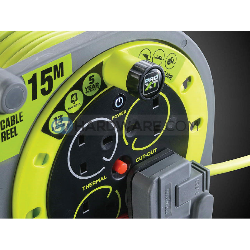 Masterplug HMU15134SLPX Green Case Reel With 15M Green Wire,4 Socket 13Amps