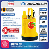 MEPCATO HOME 10 SUBMERSIBLE PUMP 120W | 105L/MIN | 9M HEAD | 1/2" | 3/4" | ADAPTOR THREAD 1-1/4" ( MANUAL ) [ HOME10 ]