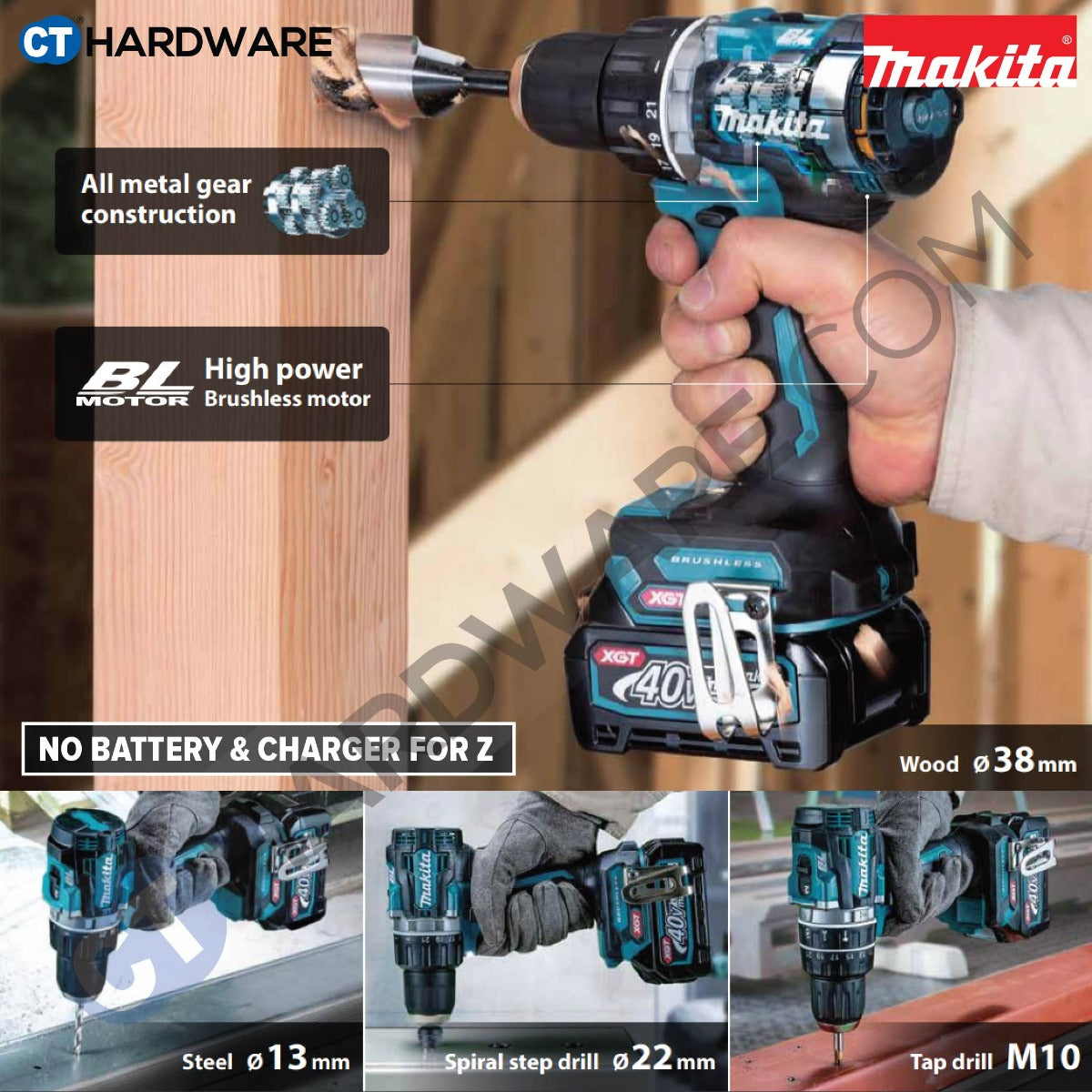 MAKITA HP002 GD201 / GA201 / GZ CORDLESS HAMMER DRIVER DRILL 40V 2.0AH 1/2"  600-2200RPM 65NM