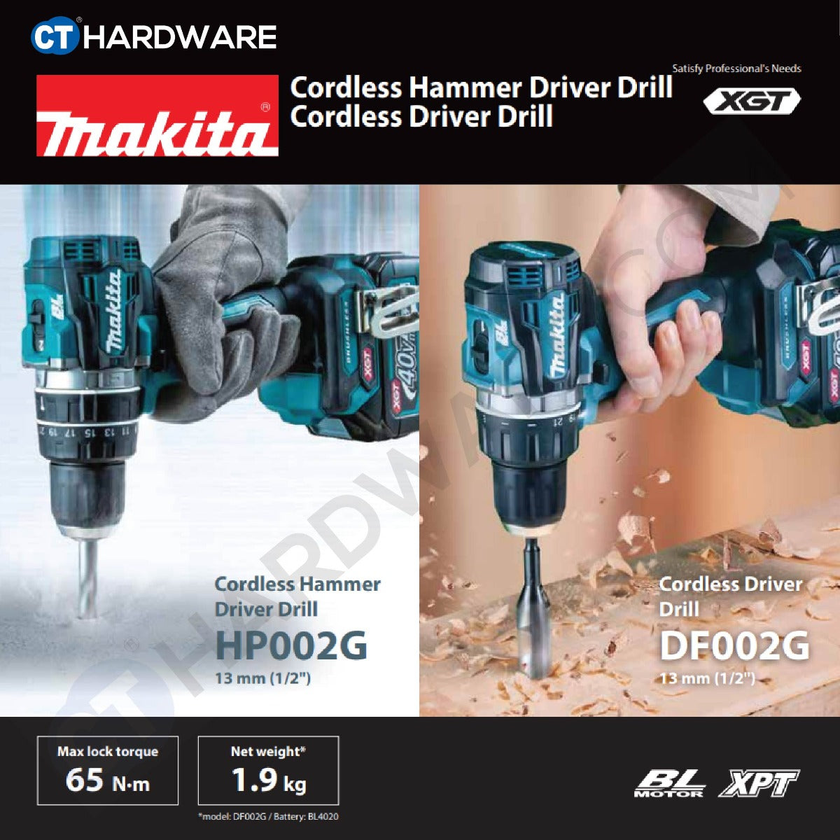 MAKITA HP002 GD201 / GA201 / GZ CORDLESS HAMMER DRIVER DRILL 40V 2.0AH 1/2"  600-2200RPM 65NM