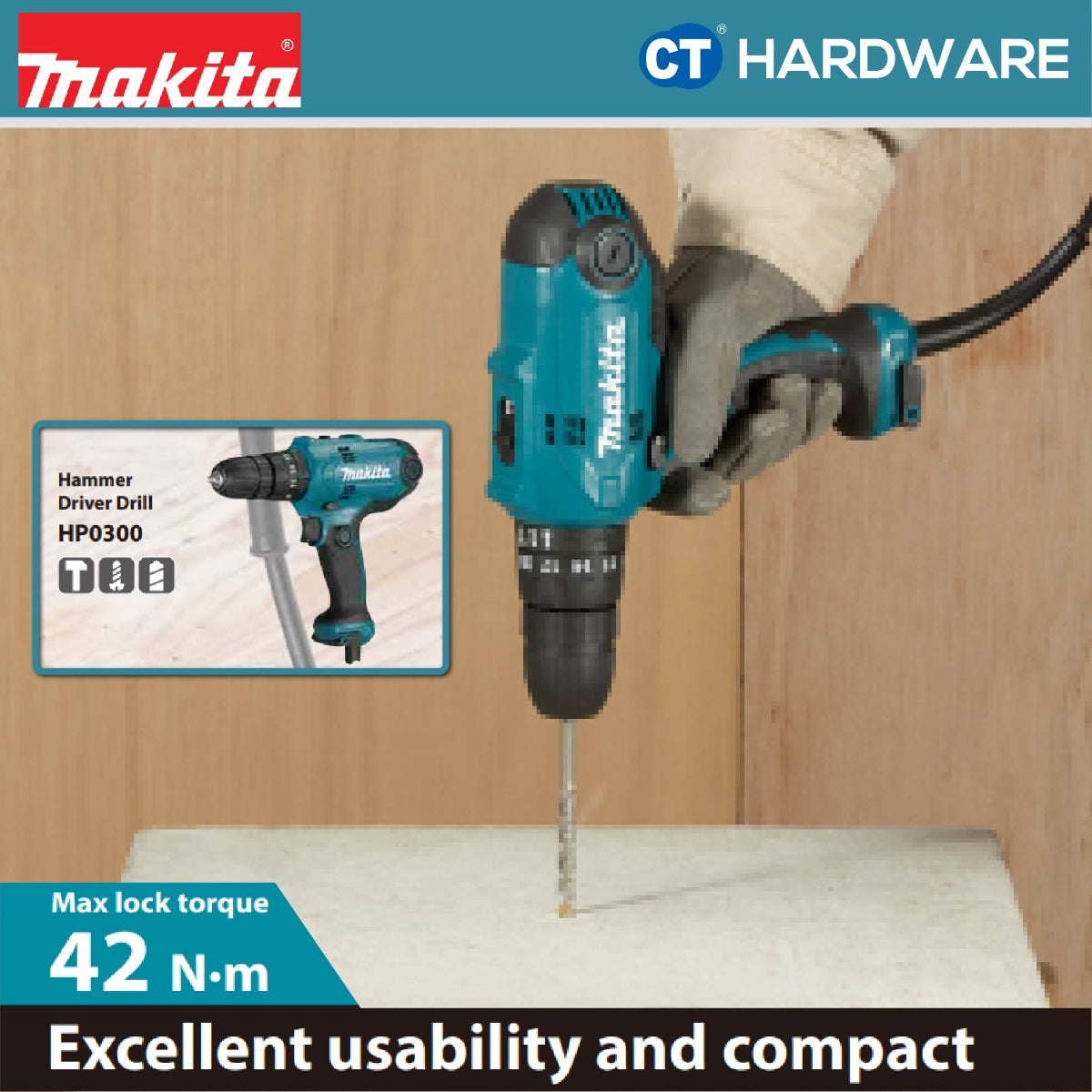 MAKITA HP0300 CORDED HAMMER DRIVER DRILL 10 mm (3/8") | 320W | 42N.m