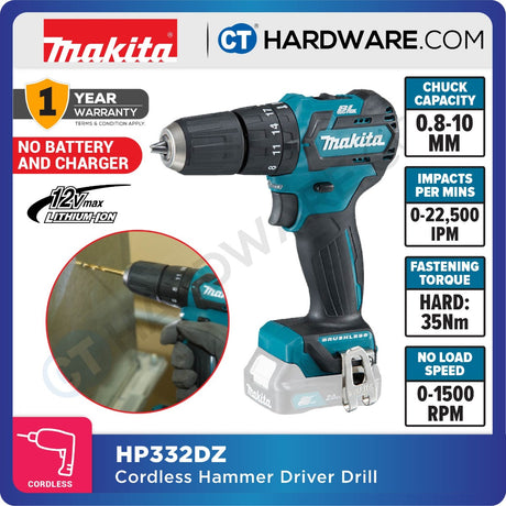 MAKITA HP332DSME/ DSAE/ DZ CORDLESS HAMMER DRIVER DRILL 12V | 10MM 450-1500RPM | 32NM | BRUSHLESS MOTOR [ HP332DZ | HP332DSAE | HP332DSME ]