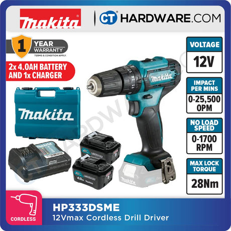 Makita HP333DZ/ DWYE/ DWY/ DWAE/ DSME CXT 12Vmax Cordless Hammer Driver Drill 10mm 28NM (Body Only | 1-Battery | 2-Battery)