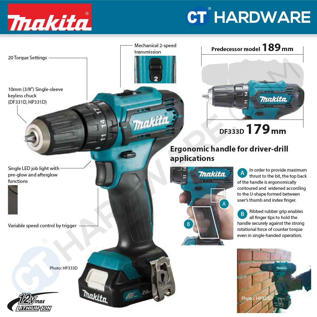 MAKITA HP333DZ | HP333DWYE | HP333DWY | HP333DWAE | HP333DSME CORDLESS HAMMER DRIVER DRILL  12V | 10MM ( 3/8" )