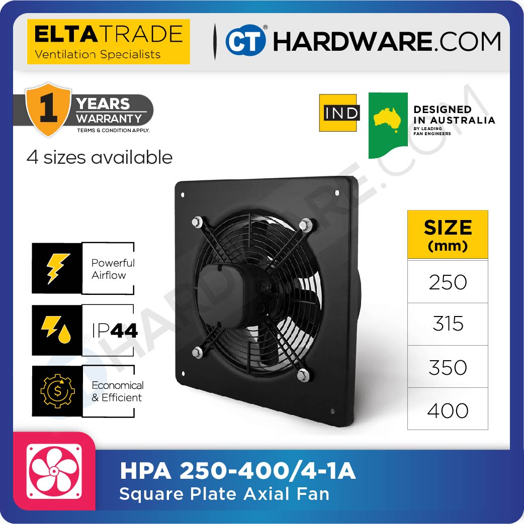 ELTA TRADE HPA 4 - 1A (4 POLES 1 PHASE MOTOR) (10", 12", 14", 16") SQUARE PLATE MOUNT AXIAL FLOW FAN [EXHAUST FAN]