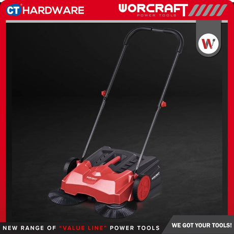 WORCRAFT HPS-650 CORDED HANDLE PUSH SWEEPER 22L | 2000M3/H | SWEEPING WIDTH : 650MM | DISC BRUSH : 260MM