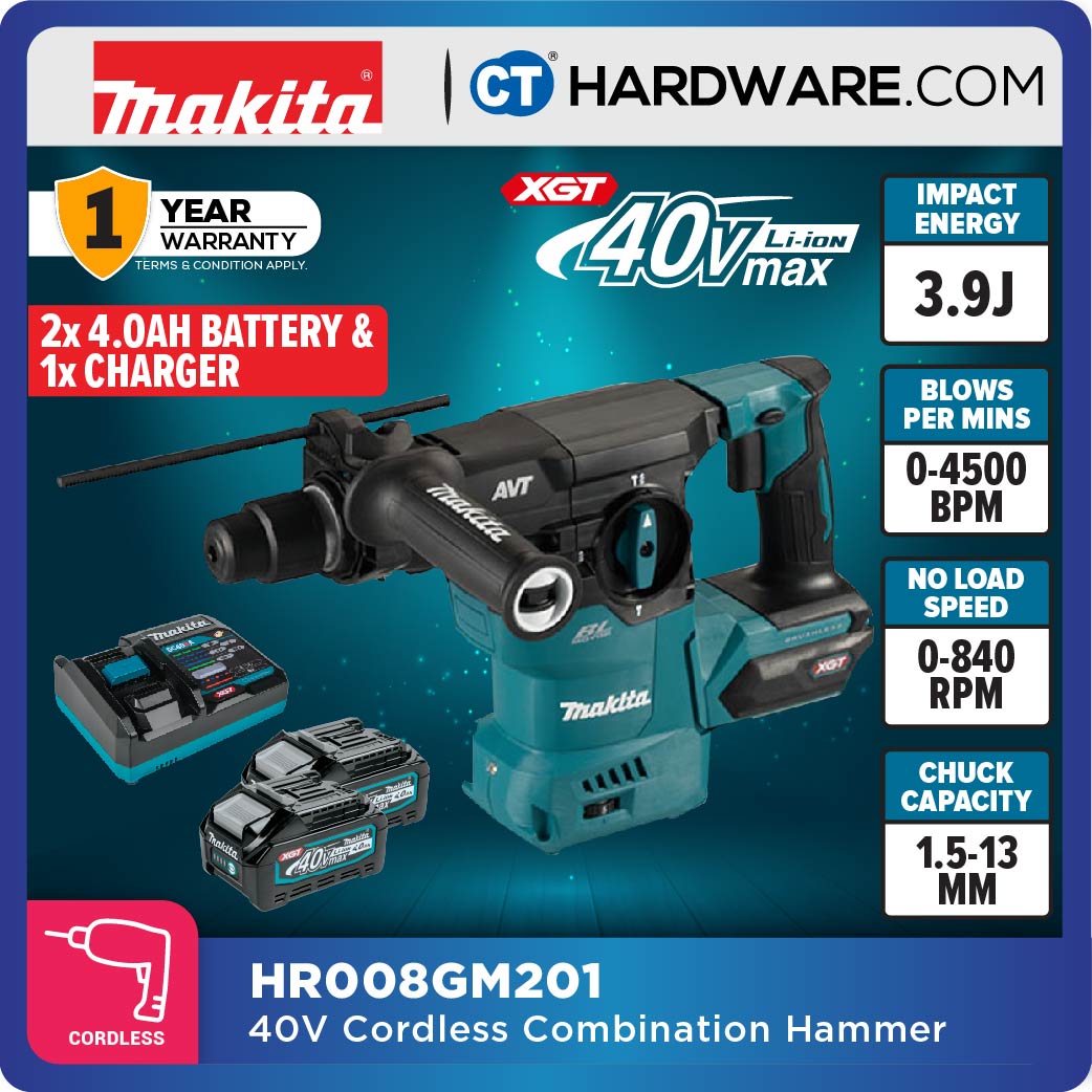 MAKITA HR008GZ | HR008GM201 CORDLESS COMBINATION HAMMER 40V | 30MM | 4500IPM | 3.9J