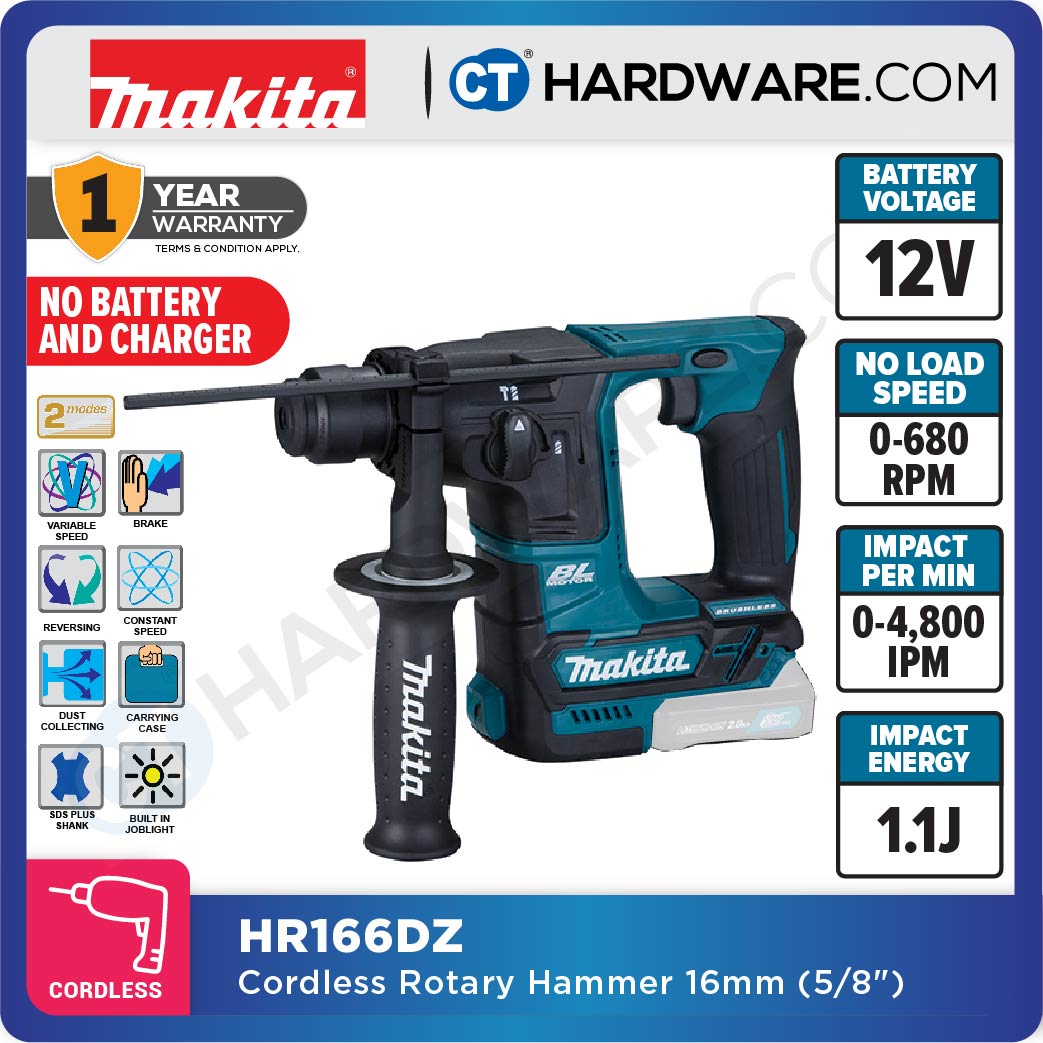 MAKITA HR166DSMJ | HR166DWAJ | HR166DZ CORDLESS ROTARY HAMMER 12V | 16mm (5/8") | 2-MODES