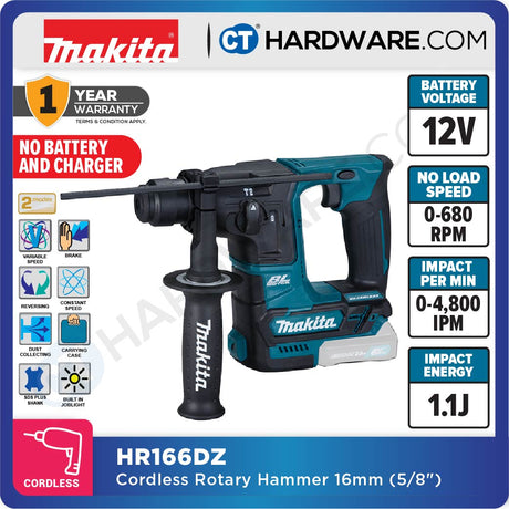 MAKITA HR166DSMJ | HR166DWAJ | HR166DZ CORDLESS ROTARY HAMMER 12V | 16mm (5/8") | 2-MODES
