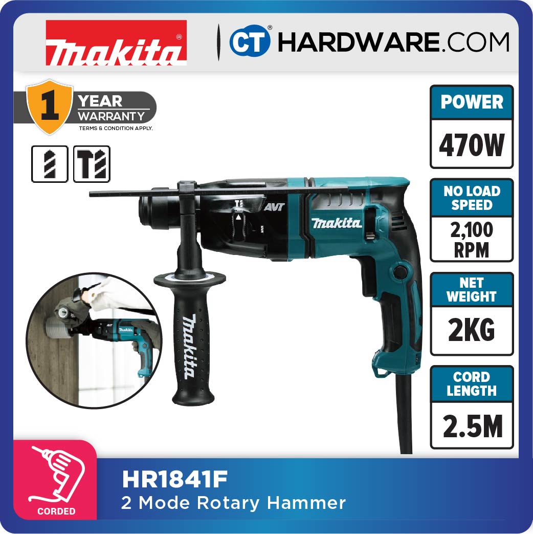 MAKITA HR1841F  2 MODE ROTARY HAMMER 11/16" 18MM 470W 2100RPM AVT