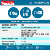 MAKITA HR1841F  2 MODE ROTARY HAMMER 11/16" 18MM 470W 2100RPM AVT